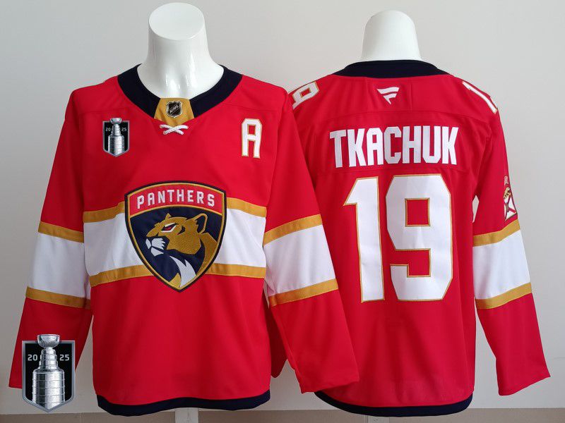 Men 2025 Florida Panthers 19 Tkachuk Red Fanatics Home Premium NHL Jersey style 5